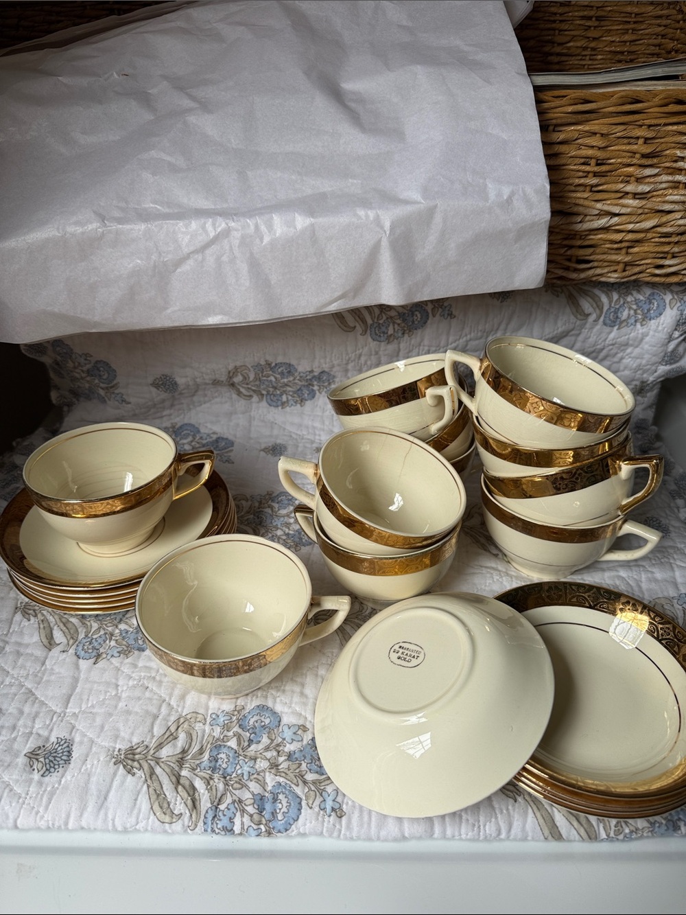 Royal Ivory Teacup and Saucer Set with Gold Banding